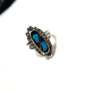 Zuni Design and Sterling Ring with Genuine Turquoise Arizona Art